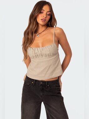 Linen Look Open Back Top
